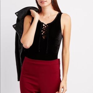 Charlotte Russe Velvet Lace Up Bodysuit XS